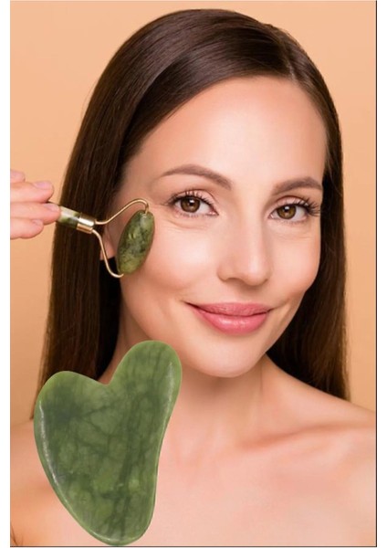 Yeşim Taşı Masaj Aleti ve Kalp Gua Sha Seti, Doğal, Sağlıklı ve Güzel Görünüm fiyatları