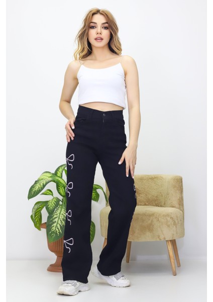 Kadın Kurdele Detaylı Kot Pantolon