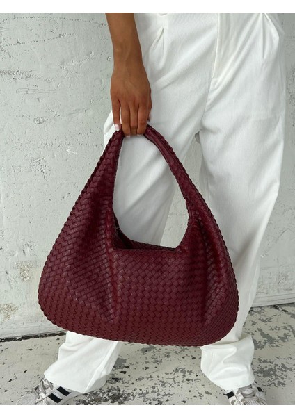 Kadın Retro Large Bttg Omuz Çantası Bordo