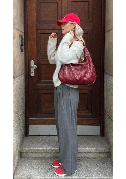 Kadın Retro Large Bttg Omuz Çantası Bordo modelleri