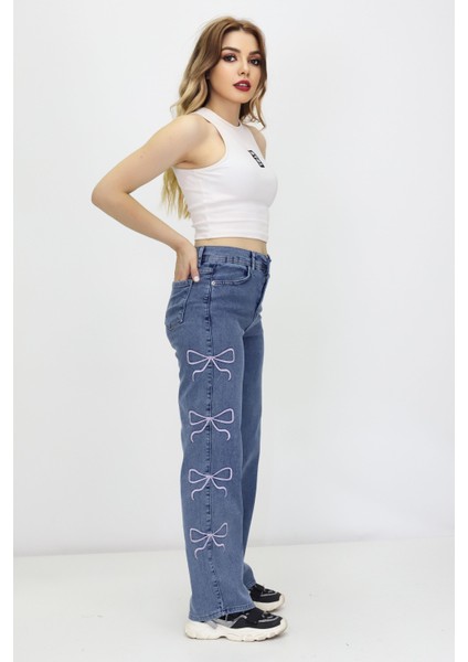 Kadın Kurdele Detaylı Kot Pantolon