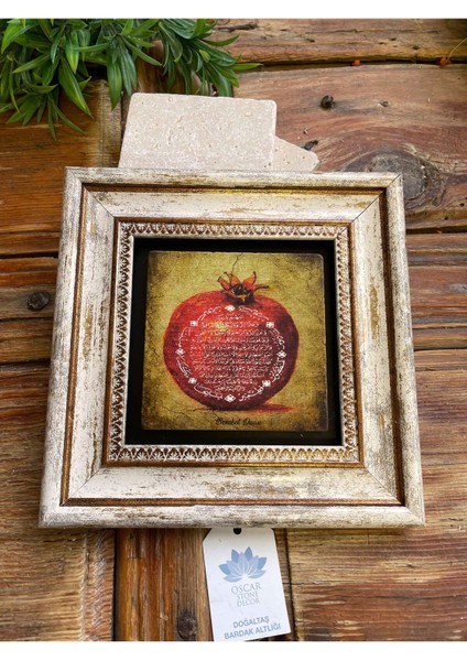 Renkli 3'lü Taş Duvar Dekoru Tablo Seti 20X20CM Nazar Dua Ayetel Kürsi Nar Dua fiyatları