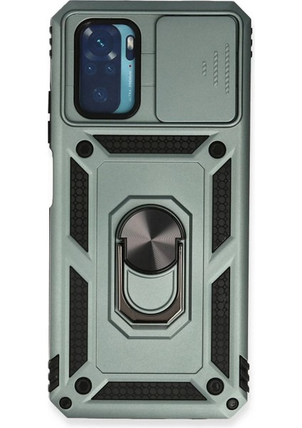 Xiaomi Redmi Note 10 Kılıf Pars Lens Yüzüklü Silikon - Yeşil