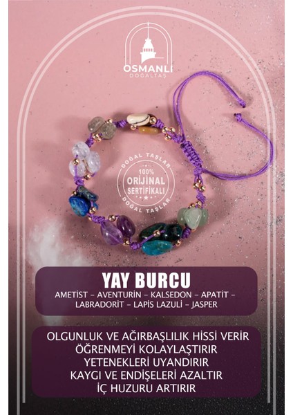 Yay Burcu Doğal Taş Natürel Makrome Bileklik, Çok Renkli ve Şık Tasarım