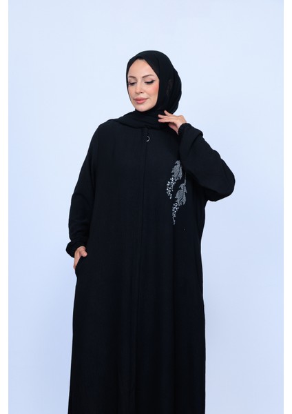 Yaprak Taş Işleme Detaylı Tam Boy Gizli Patlı Ferace, Şık ve Zarif Tasarım fiyatları