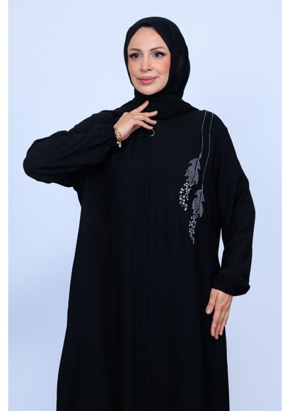 Yaprak Taş Işleme Detaylı Tam Boy Gizli Patlı Ferace, Şık ve Zarif Tasarım fırsatları