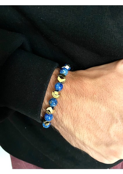 Mavi Hematit ve Lapis Lazuli Taşlı Unisex Zarif Bileklik
