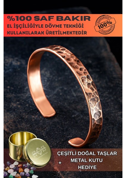 El Işçiliği Bakır Bileklik, Doğal Taşlı, Şık ve Zarif Kadın Erkek Takı