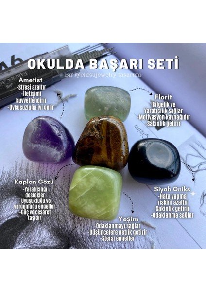 Renkli Doğal Taş Seti, Okulda Başarı Için Güçlü ve Şanslı Takı Seti