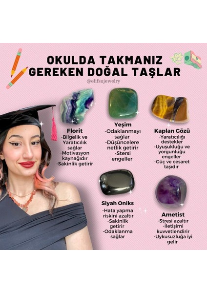Renkli Doğal Taş Seti, Okulda Başarı Için Güçlü ve Şanslı Takı Seti modelleri