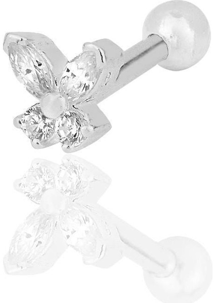 Gümüş Rodyumlu Kelebek Modeli Taşlı Piercing Küpe