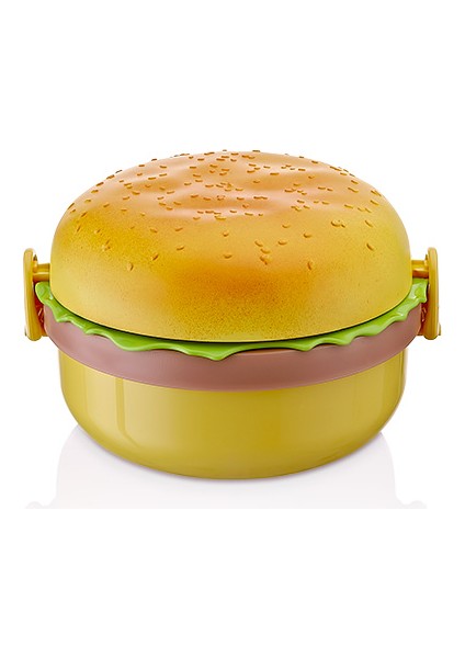Eğlenceli Hamburger Tasarımlı Çocuk Beslenme Çantası 2 Katlı Çatal ve Bıçaklı Beslenme Kutusu fiyatları