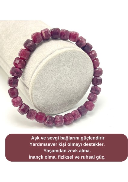 Doğal Taş Bileklik, Yakut Küp Kesim, Lastikli, 6mm, Şık ve Zarif Takı