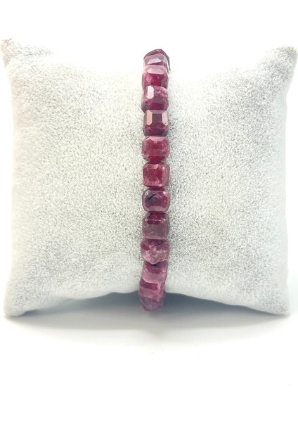 Doğal Taş Bileklik, Yakut Küp Kesim, Lastikli, 6mm, Şık ve Zarif Takı modelleri