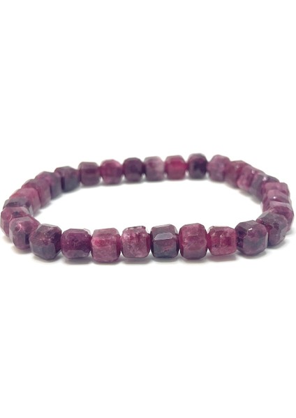 Doğal Taş Bileklik, Yakut Küp Kesim, Lastikli, 6mm, Şık ve Zarif Takı