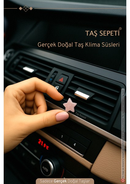 Doğal Pembe Kuvars Yıldız Klima Süsü Iç Dekorasyon Klipsli