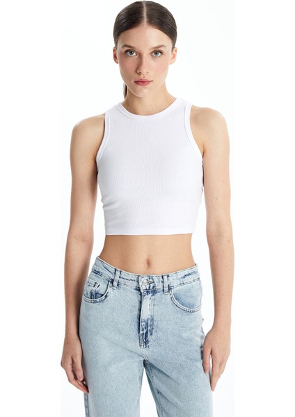 Yeni Sezon Bisiklet Yaka Dokulu Kadın Crop