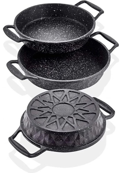 3’lü Sahan Seti | Kapaksız Granit Döküm | Isıya Dayanıklı Yapışmaz Yüzeyli Premium Set