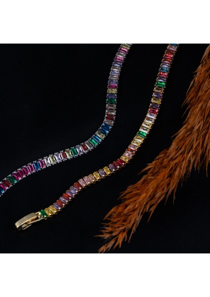 Renkli Baget Taşlı Su Yolu Gümüş Bileklik, Şık ve Zarif Tasarım ile Tarzınıza Renk Katın. fiyatları