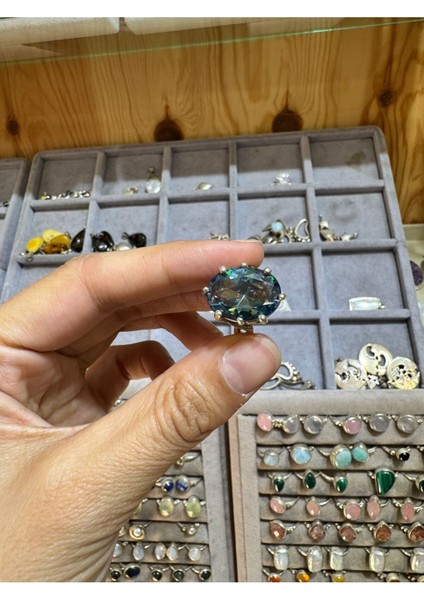 Mavi Renkli, Doğal Taşlı Şık Gümüş Yüzük, Zarif ve Özgün Tasarım fiyatları