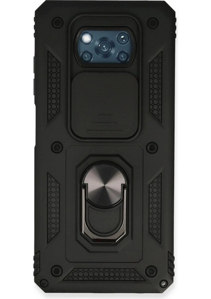 Xiaomi Pocophone X3 Kılıf Pars Lens Yüzüklü Silikon - Siyah