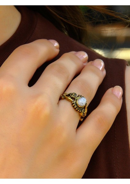 Doğal Taş Aytaşı Antik Işlemeli Kadın Yüzük, Ayarlanabilir, Zarif ve Şık Tasarım fiyatları