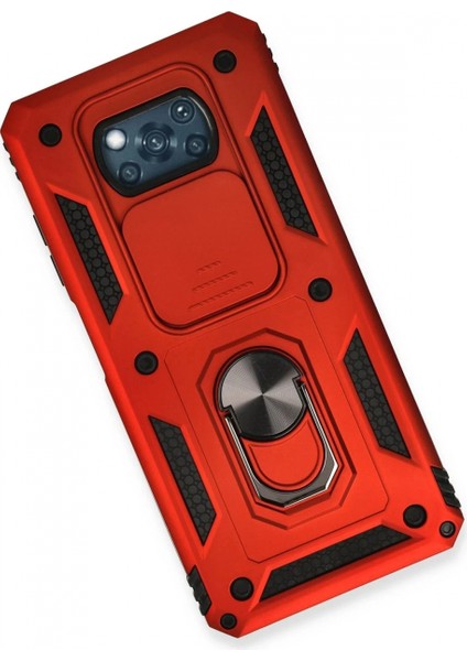 Xiaomi Pocophone X3 Kılıf Pars Lens Yüzüklü Silikon - Kırmızı modelleri