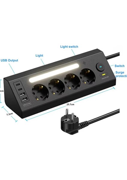 LP764 Çoklu Gece Lambalı Priz Yüksek Gerilim Korumalı 4 Lü Priz 2xusb 2xtype-C Çıkışlı Grup Priz Çoğaltıcı fırsatları