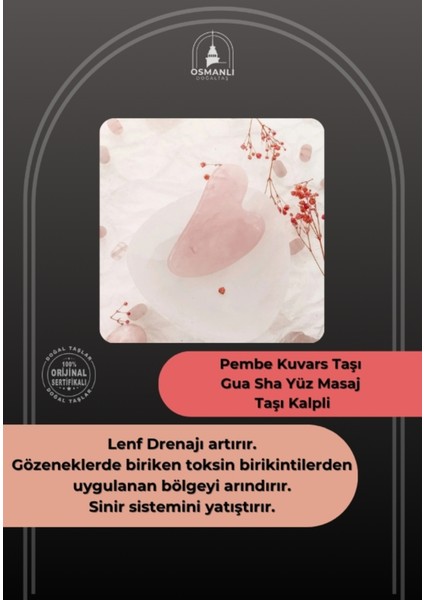 Pembe Kuvars Gua Sha Yüz Masaj Taşı Kalpli, Doğal Güzellik ve Rahatlık Sağlar.