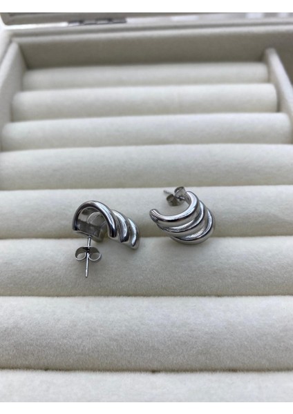 Çelik Gümüş Renk Tek Küpe 3'lü Görünüm fiyatları