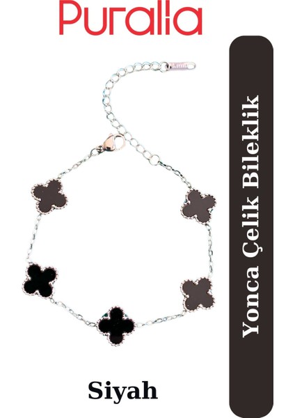Şık Siyah Yonca Çelik Bileklik, Modern ve Dayanıklı Tasarım ile Tarzınızı Tamamlar fiyatları