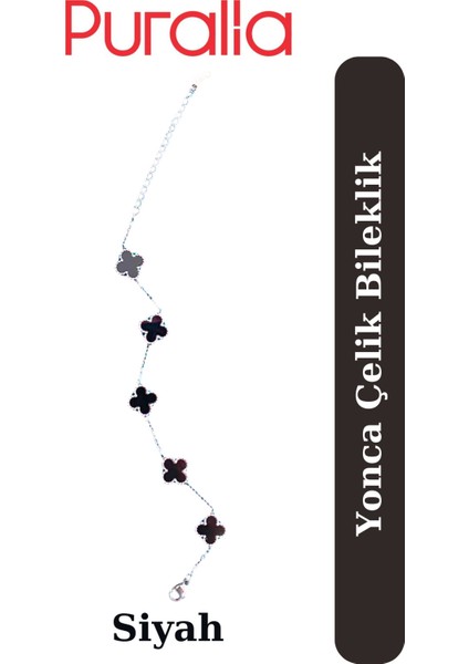 Şık Siyah Yonca Çelik Bileklik, Modern ve Dayanıklı Tasarım ile Tarzınızı Tamamlar modelleri