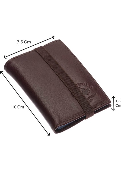 Hakiki Deri Bol Şeffaf Kart Bölmeli Lastikli Unisex Kartlık - Kahverengi