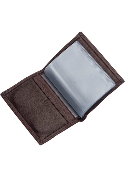 Hakiki Deri Bol Şeffaf Kart Bölmeli Lastikli Unisex Kartlık - Kahverengi modelleri