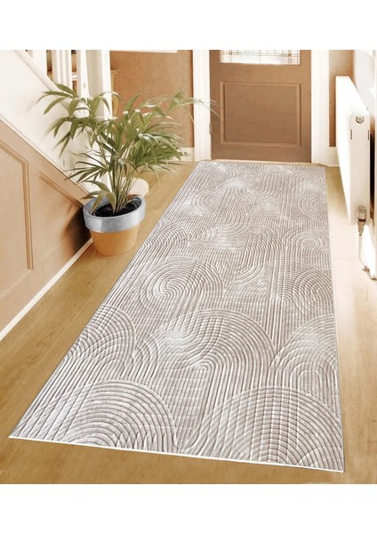 Yıkanabilir Leke Tutmaz Kaymaz Tabanlı Kesme Kabartmalı Salon Koridor Mutfak Halısı Bej
