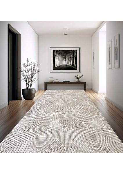 Yıkanabilir Leke Tutmaz Kaymaz Tabanlı Kesme Kabartmalı Salon Koridor Mutfak Halısı Bej fırsatları