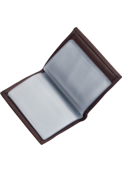 Hakiki Deri Bol Şeffaf Kart Bölmeli Lastikli Unisex Kartlık - Kahverengi indirimleri