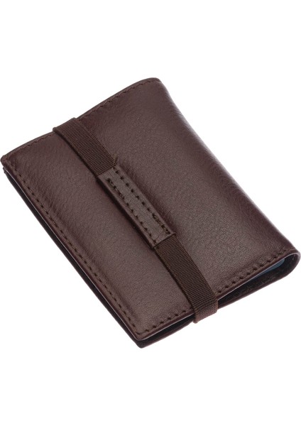 Hakiki Deri Bol Şeffaf Kart Bölmeli Lastikli Unisex Kartlık - Kahverengi