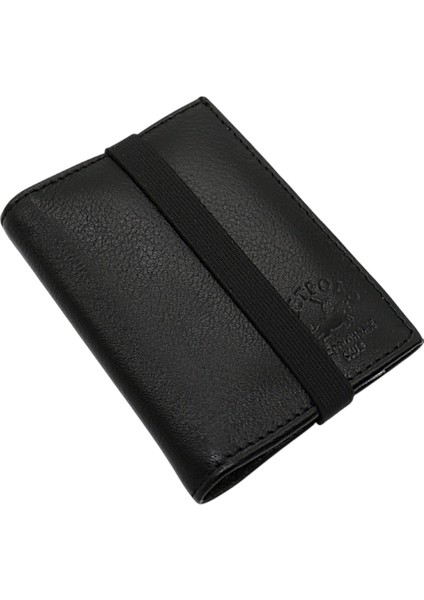 Hakiki Deri Bol Şeffaf Kart Bölmeli Lastikli Unisex Kartlık - Siyah fiyatları