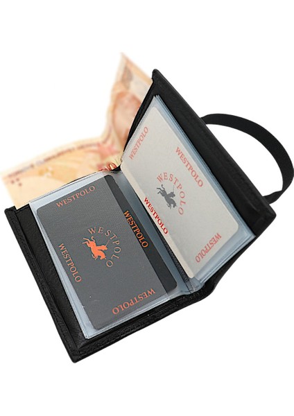 Hakiki Deri Bol Şeffaf Kart Bölmeli Lastikli Unisex Kartlık - Siyah fırsatları