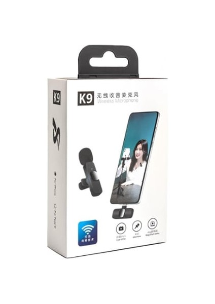 K9 Profesyonel Çift Lighting Iphone Kablosuz Taşınabilir Yaka Mikrofonu