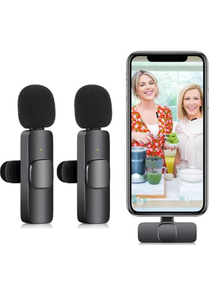 K9 Profesyonel Çift Lighting Iphone Kablosuz Taşınabilir Yaka Mikrofonu modelleri