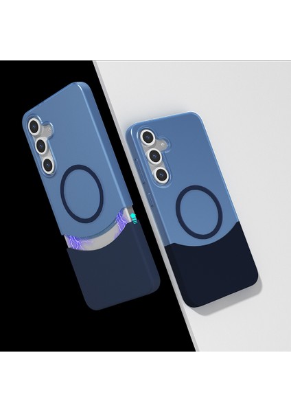 Galaxy S25 Plus Kılıf M-Safe Şarj Özellikli Mıknatıslı Frms Duble Kapak - Lacivert