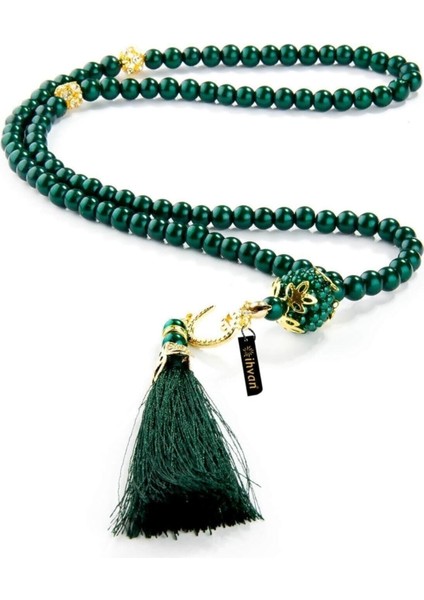 Karma Renkli Vavlı Püsküllü Inci Namaz Tesbihi, Yeşil Renkli, Zarif ve Şık Tasarım