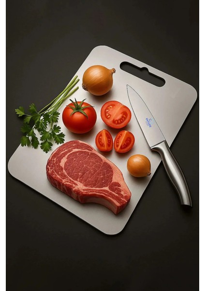 Paslanmaz Çelik Kesme Tahtası 24X34 cm – Küf ve Koku Önleyici Mutfak Tahtası