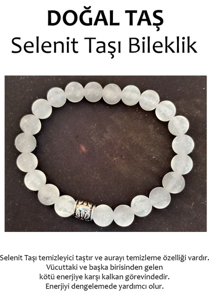 Beyaz Doğal Taş Bileklik, Selenit Taşı, Şık ve Enerji Dolu Takı