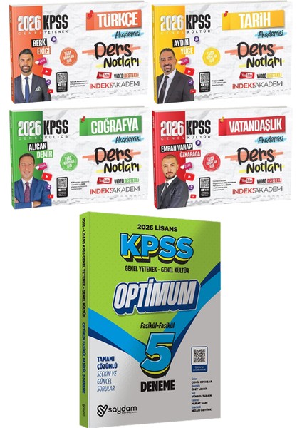 2026 Kpss Türkçe Tarih Coğrafya Vatandaşlık Akademisi Ders Notları - Lisans Optimum 5 Deneme