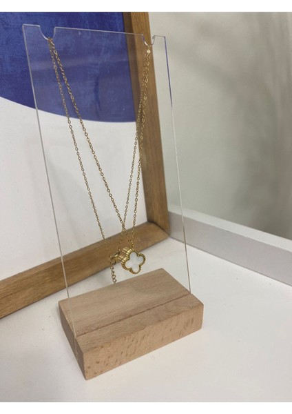 Yonca Model Çelik Kolye Beyaz Şık Takı modelleri