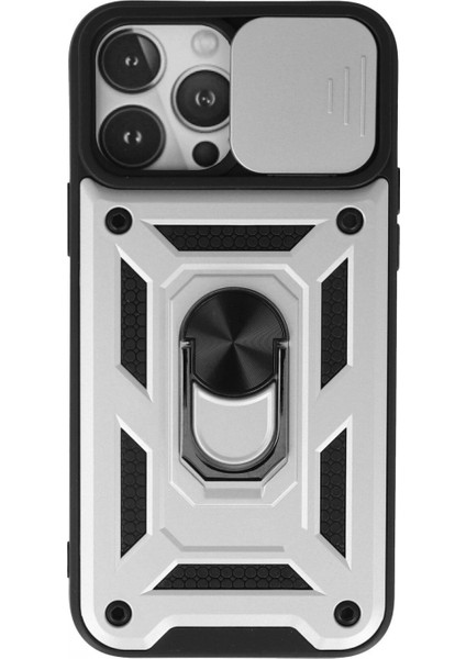 iPhone 13 Pro Max Kılıf Pars Lens Yüzüklü Silikon - Gümüş