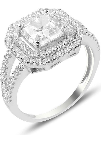 Kadın Gümüş Baget Taşlı Beyaz Yüzük, Zarif ve Şık Takı Tasarımı